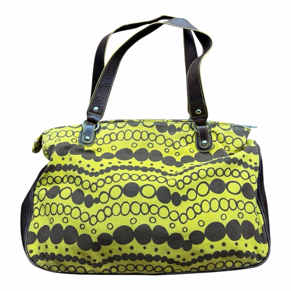 Angela Adams Brown / Yellow Bubbles Handbag, Neon Yellow Lining